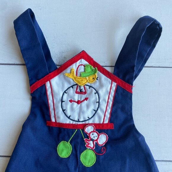 Vintage Baby Boy Hickory Dickory Dock Romper Overalls Outfit - Picture 3 of 9